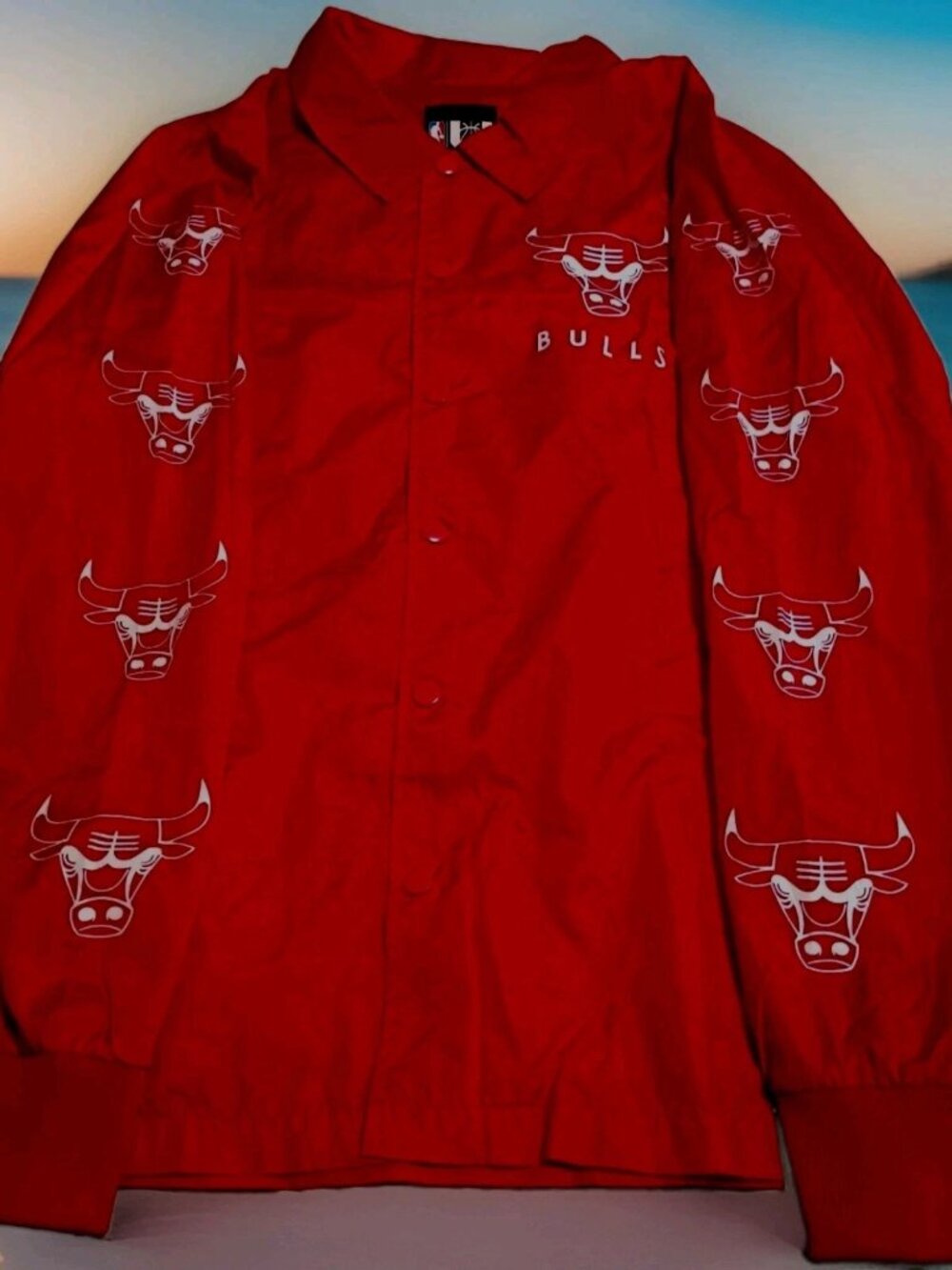Vintage Chicago Bulls NBA Men's Nylon Coach's Snap Up Jacket Red M